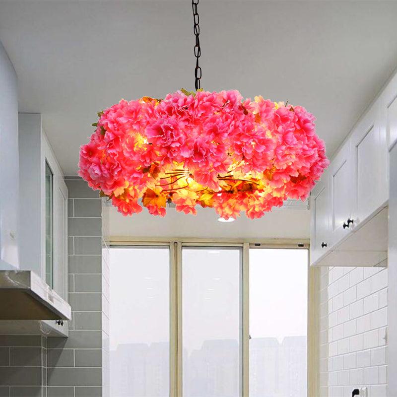 5 Lights Blossom Chandelier Lamp Antique Pink Metal LED Pendant Light for Restaurant 25.5 W - Rebooters