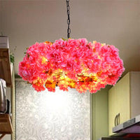5 Lights Blossom Chandelier Lamp Antique Pink Metal LED Pendant Light for Restaurant 25.5 W - Rebooters