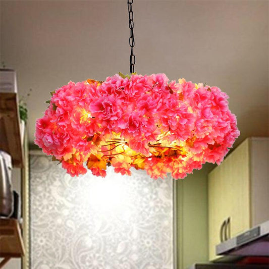 5 Lights Blossom Chandelier Lamp Antique Pink Metal LED Pendant Light for Restaurant 25.5 W - Rebooters