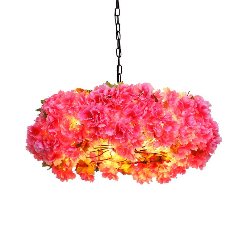 5 Lights Blossom Chandelier Lamp Antique Pink Metal LED Pendant Light for Restaurant 25.5 W - Rebooters