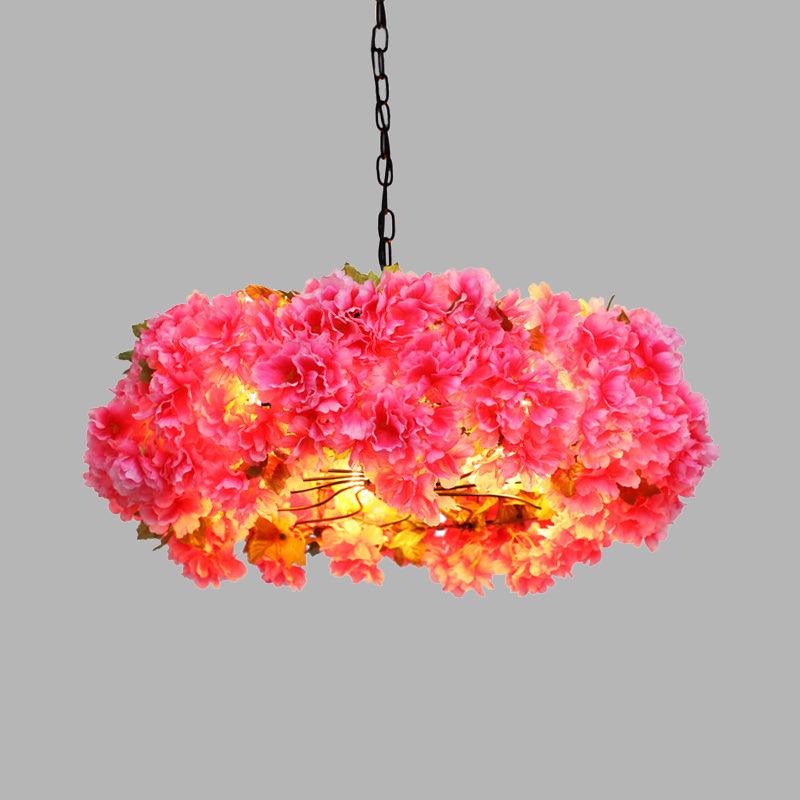 5 Lights Blossom Chandelier Lamp Antique Pink Metal LED Pendant Light for Restaurant 25.5 W - Rebooters