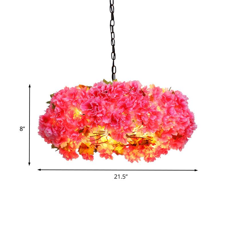 5 Lights Blossom Chandelier Lamp Antique Pink Metal LED Pendant Light for Restaurant 25.5 W - Rebooters