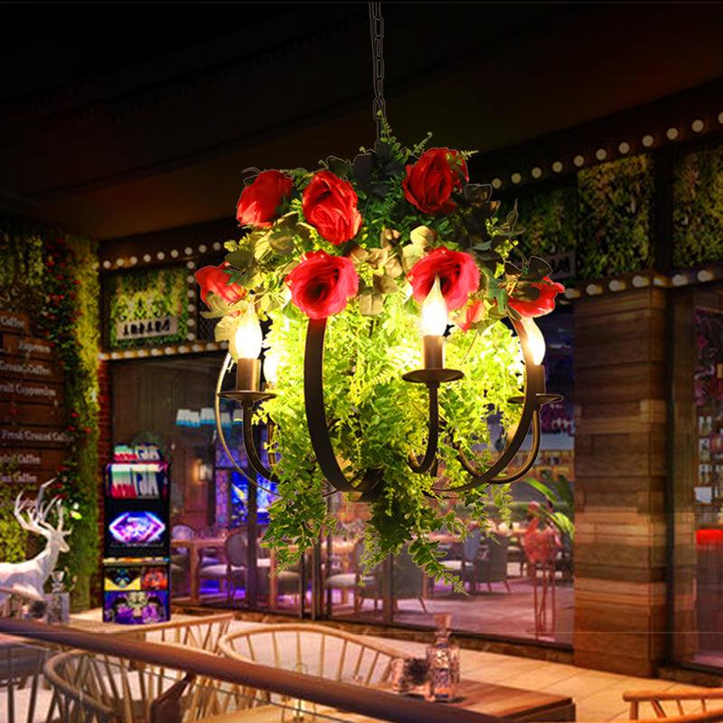 Black 5 Bulbs Pendant Chandelier Industrial Metal Rose LED Ceiling Hang Fixture - Rebooters