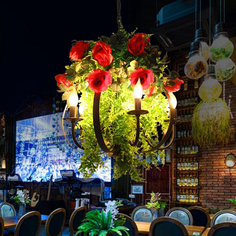 Black 5 Bulbs Pendant Chandelier Industrial Metal Rose LED Ceiling Hang Fixture - Rebooters