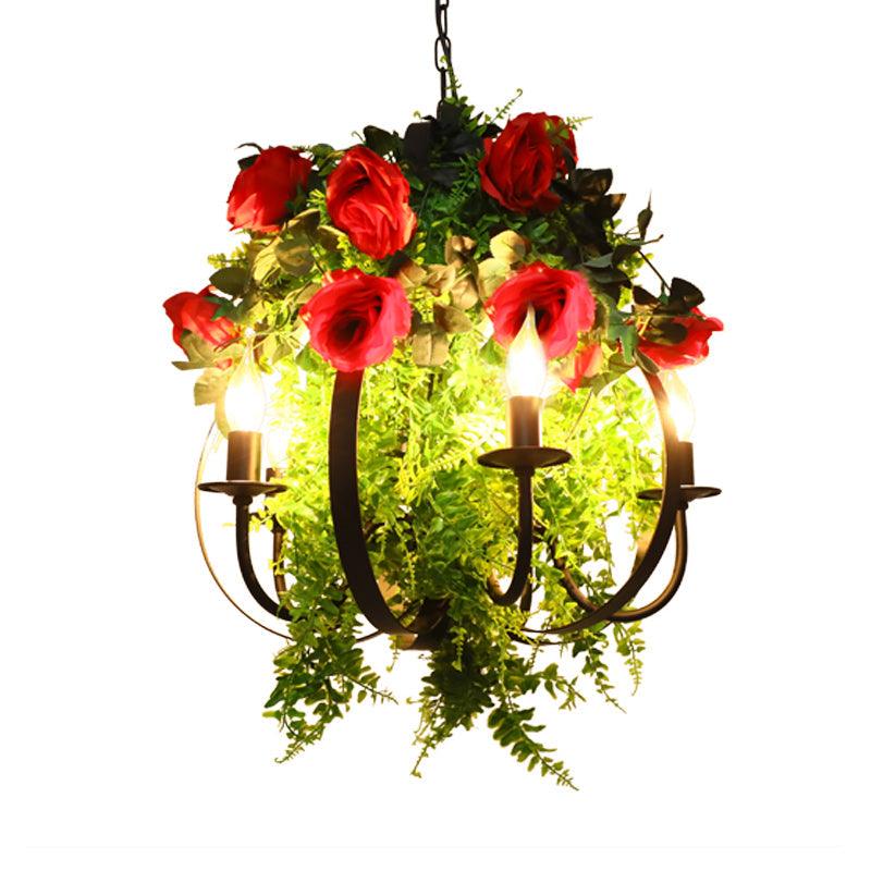 Black 5 Bulbs Pendant Chandelier Industrial Metal Rose LED Ceiling Hang Fixture - Rebooters