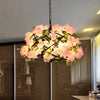 3 Bulbs Chandelier Light Industrial Bird Nest Metal LED Lamp Pink Cherry Blossom - Rebooters