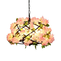 3 Bulbs Chandelier Light Industrial Bird Nest Metal LED Lamp Pink Cherry Blossom - Rebooters