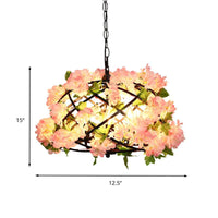 3 Bulbs Chandelier Light Industrial Bird Nest Metal LED Lamp Pink Cherry Blossom - Rebooters