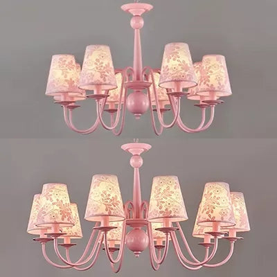 Fabric Trapezoid Shade Chandelier in Pink Multi-Head Pendant - Rebooters