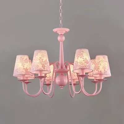 Fabric Trapezoid Shade Chandelier in Pink Multi-Head Pendant - Rebooters