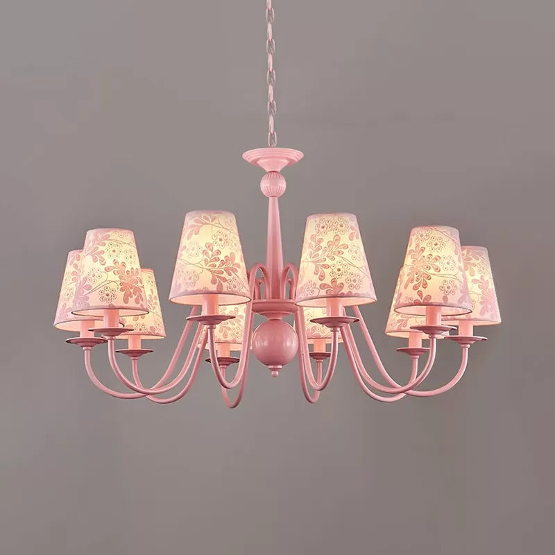 Fabric Trapezoid Shade Chandelier in Pink Multi-Head Pendant - Rebooters