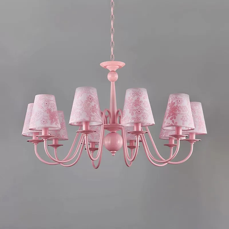 Fabric Trapezoid Shade Chandelier in Pink Multi-Head Pendant - Rebooters