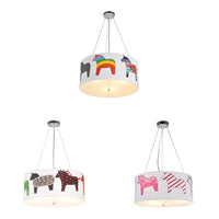 Animal Round Ceiling Pendant with Horse Fabric Chandelier - Rebooters