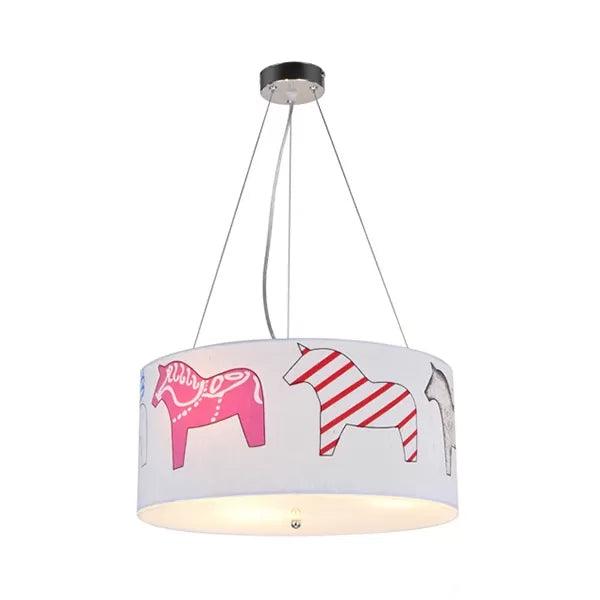 Animal Round Ceiling Pendant with Horse Fabric Chandelier - Rebooters