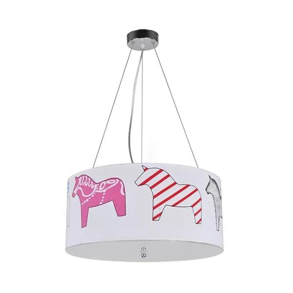 Animal Round Ceiling Pendant with Horse Fabric Chandelier - Rebooters