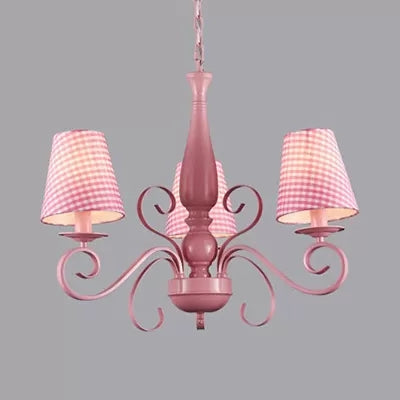 Girl Bedroom Tapered Shade Chandelier Metal 3 Lights Kids Pink Hanging Light - Rebooters