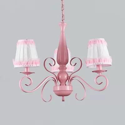 Girl Bedroom Tapered Shade Chandelier Metal 3 Lights Kids Pink Hanging Light - Rebooters