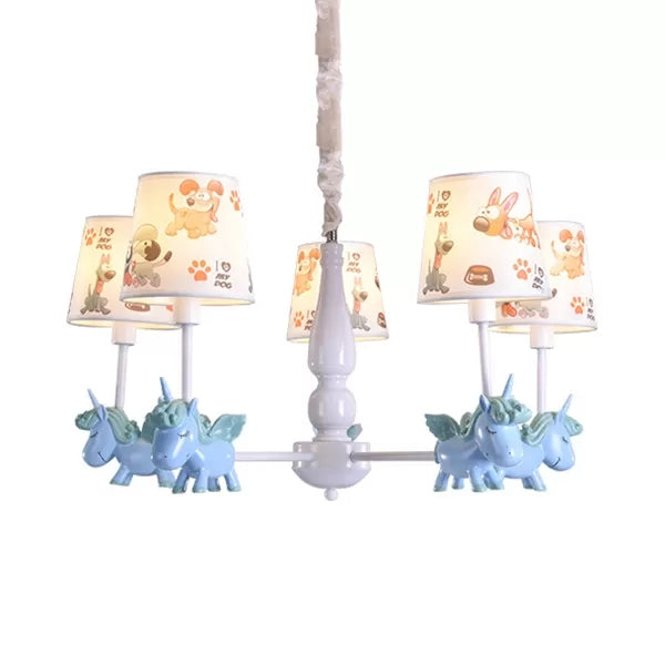 Unicorn Child Bedroom Chandelier with Fabric Shade Metal 5 Heads - Rebooters