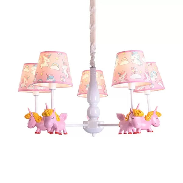 Unicorn Child Bedroom Chandelier with Fabric Shade Metal 5 Heads - Rebooters