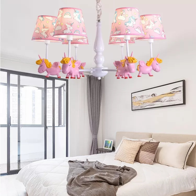 Unicorn Child Bedroom Chandelier with Fabric Shade Metal 5 Heads - Rebooters