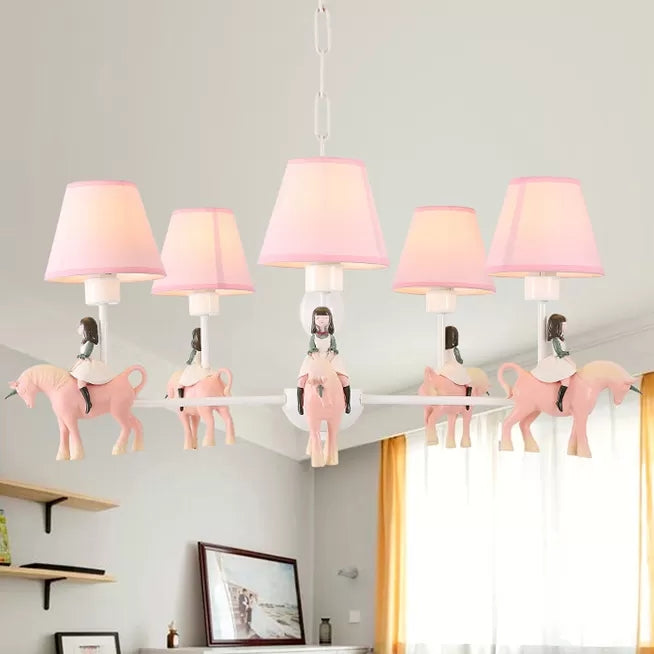 Girls Bedroom Carousel Chandelier Metal & Resin Kids Pink Light - Rebooters