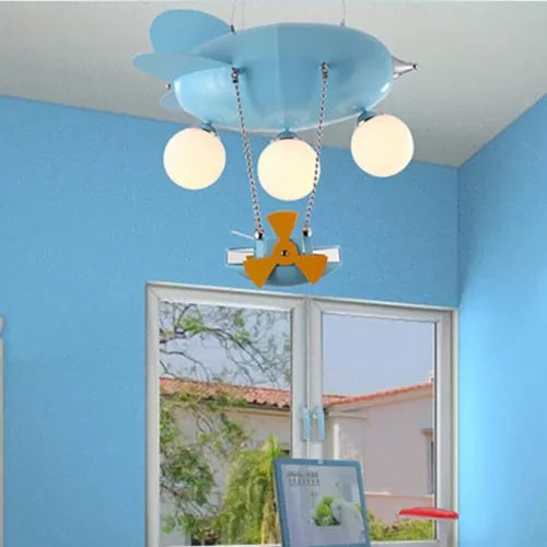 Kids Airplane Pendant Light 3 Heads Chandelier in Blue - Rebooters
