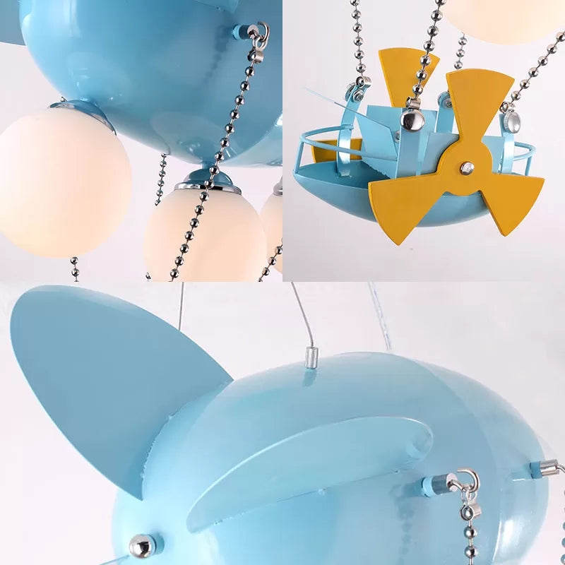 Kids Airplane Pendant Light 3 Heads Chandelier in Blue - Rebooters