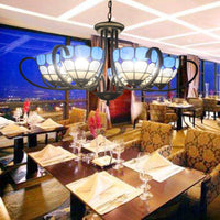 6/8 Lights Bowl Pendant Lighting Stained Glass Baroque Chandelier Light in Blue with Metal Chain - Rebooters