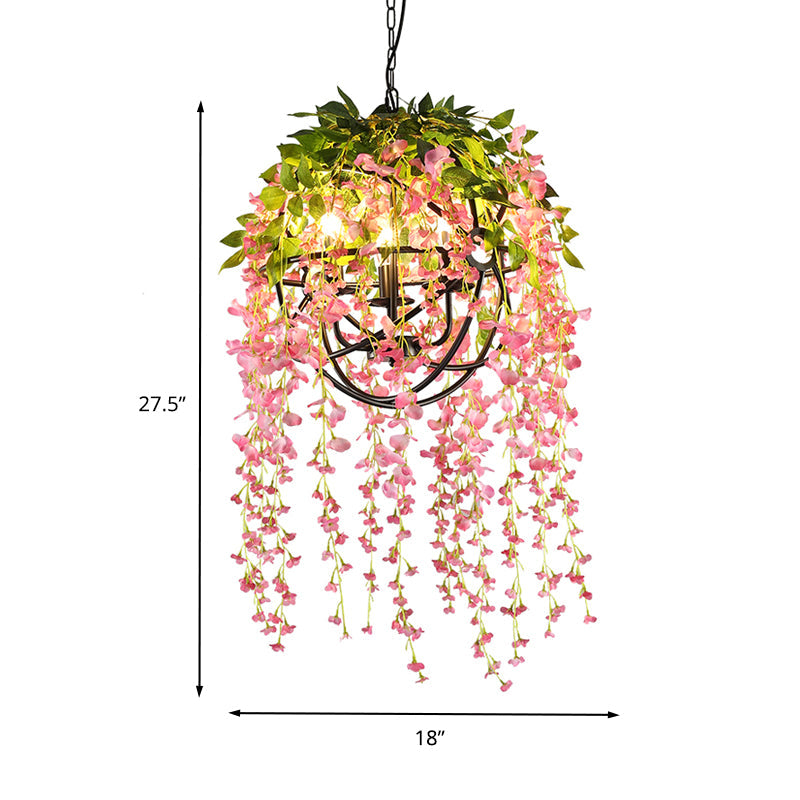 Retro Floral Hanging Chandelier Black 3 Heads Pendant Lighting - Rebooters