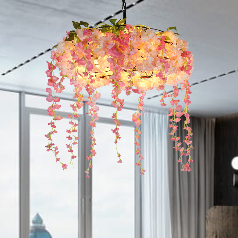 Pink 5 Lights Chandelier Lighting Vintage Metal Floral Pendant - Rebooters