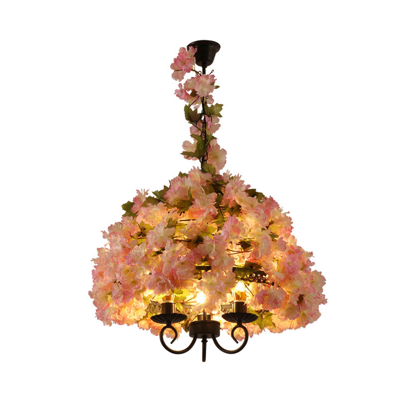 Vintage Bowl Chandelier Light Fixture 3 Heads Pink Lamp - Rebooters