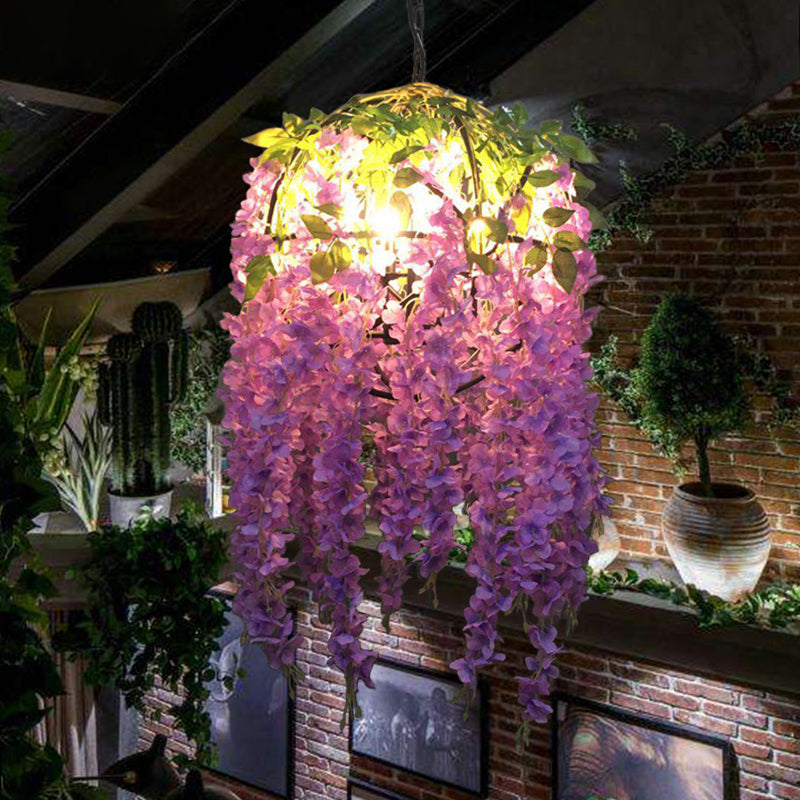 Purple Blossom Pendant Chandelier Industrial Metal Light 4 Bulbs - Rebooters