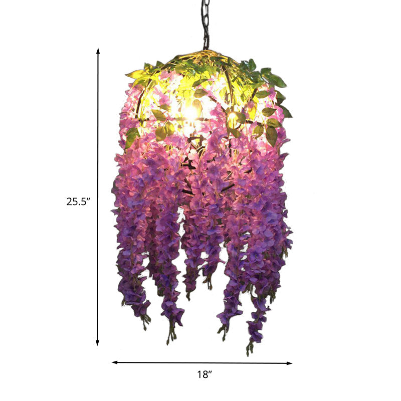 Purple Blossom Pendant Chandelier Industrial Metal Light 4 Bulbs - Rebooters