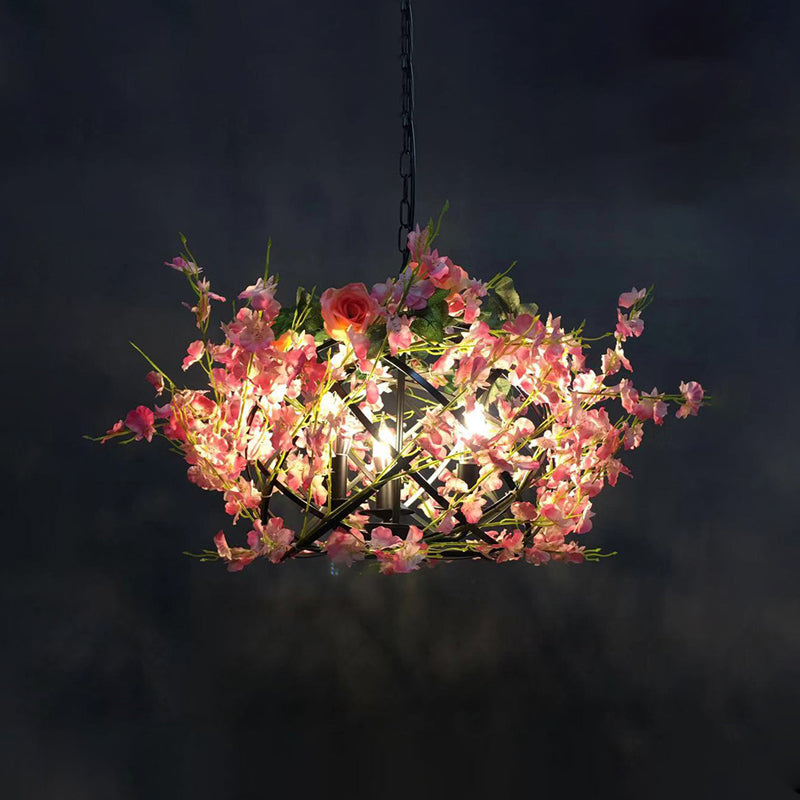 Metal Pink Flower Hanging Chandelier Candle 3 Bulbs Ceiling Light - Rebooters