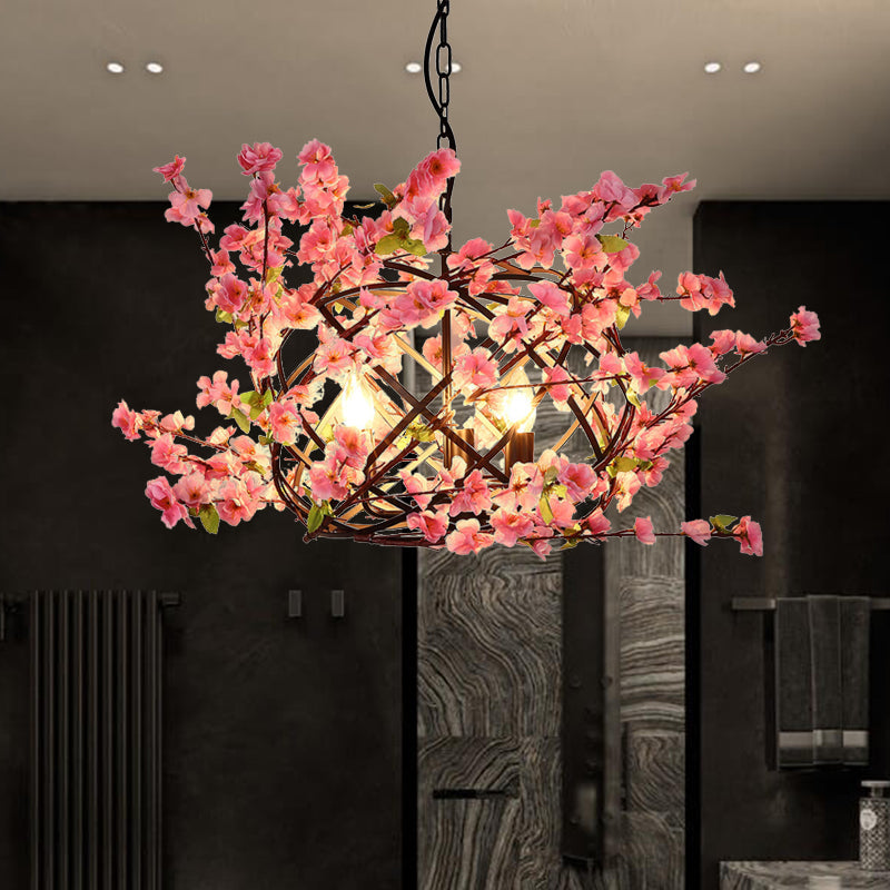 3 Lights Flower Chandelier Lighting with Bird Nest Metal - Rebooters