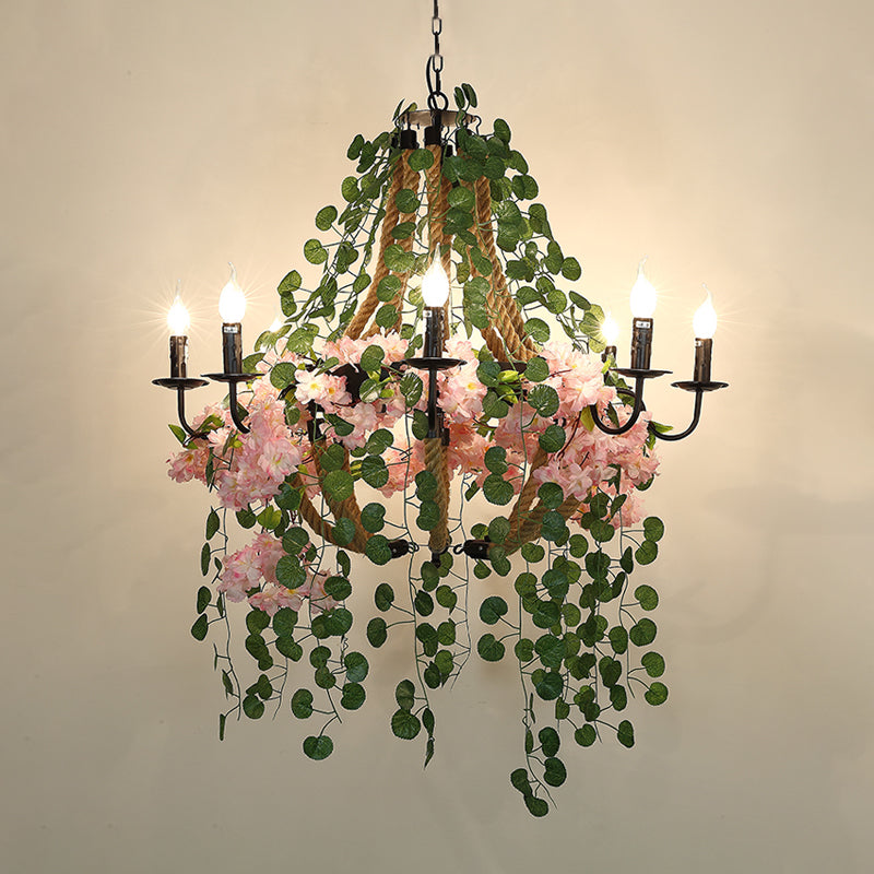 Candlestick Restaurant Chandelier Light Vintage Metal 8 Heads Pink Flower Pendant Lighting - Rebooters