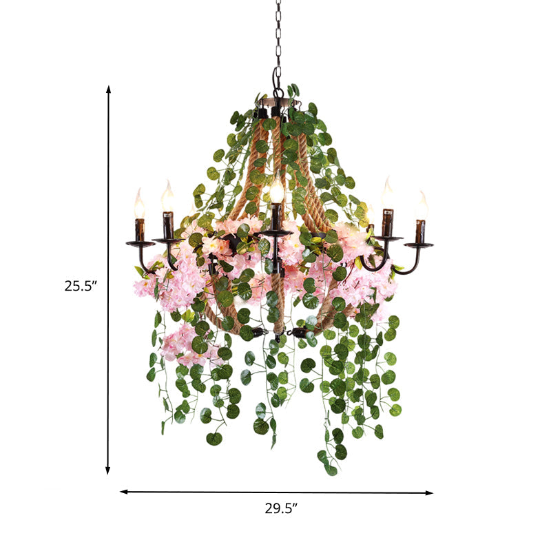 Candlestick Restaurant Chandelier Light Vintage Metal 8 Heads Pink Flower Pendant Lighting - Rebooters