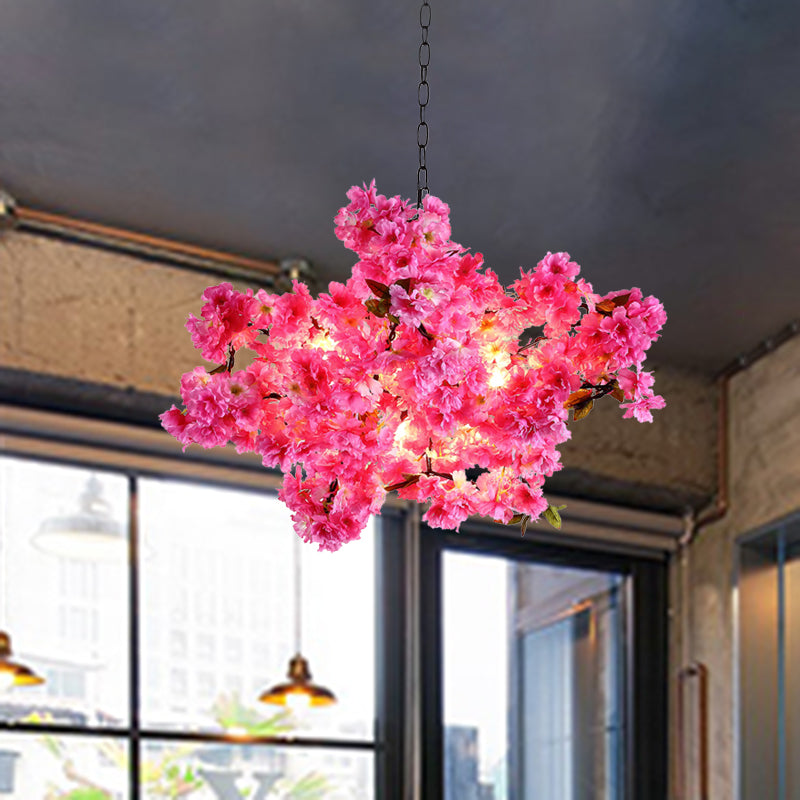 5 Lights Cherry Blossom Chandelier Pink Metal LED Pendant Light - Rebooters