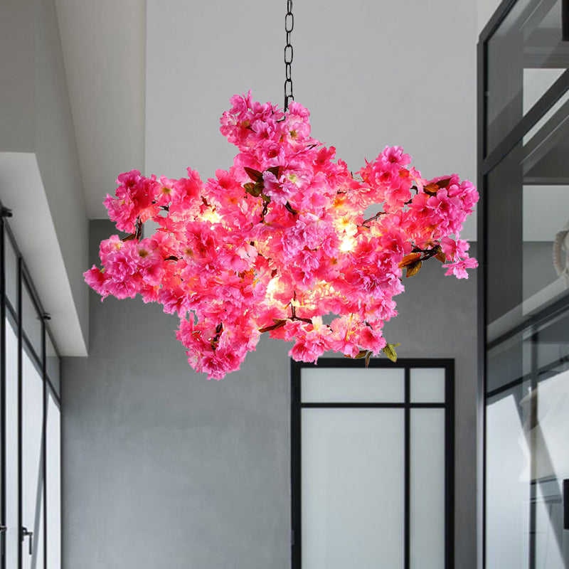 5 Lights Cherry Blossom Chandelier Pink Metal LED Pendant Light - Rebooters