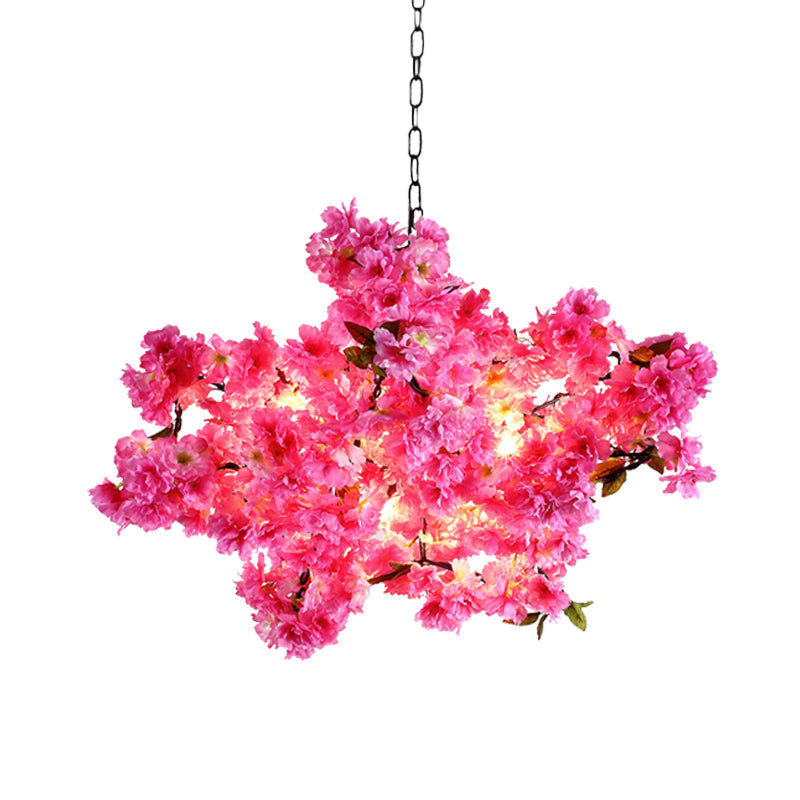 5 Lights Cherry Blossom Chandelier Pink Metal LED Pendant Light - Rebooters