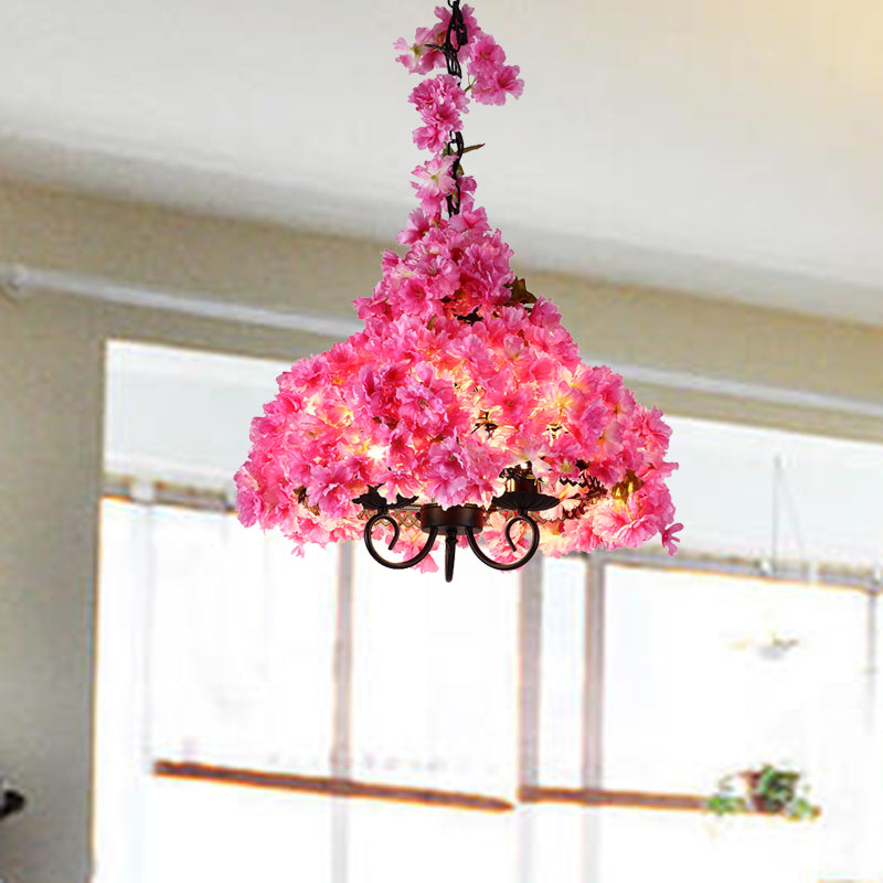 Cherry Blossom Metal Chandelier Light Industrial 3 Bulbs Pink - Rebooters