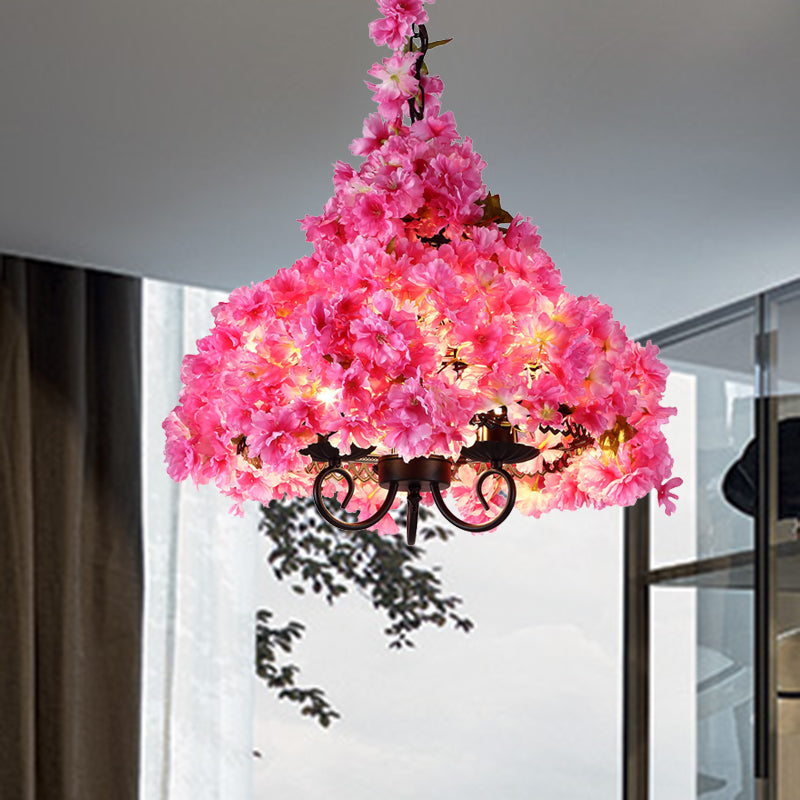 Cherry Blossom Metal Chandelier Light Industrial 3 Bulbs Pink - Rebooters