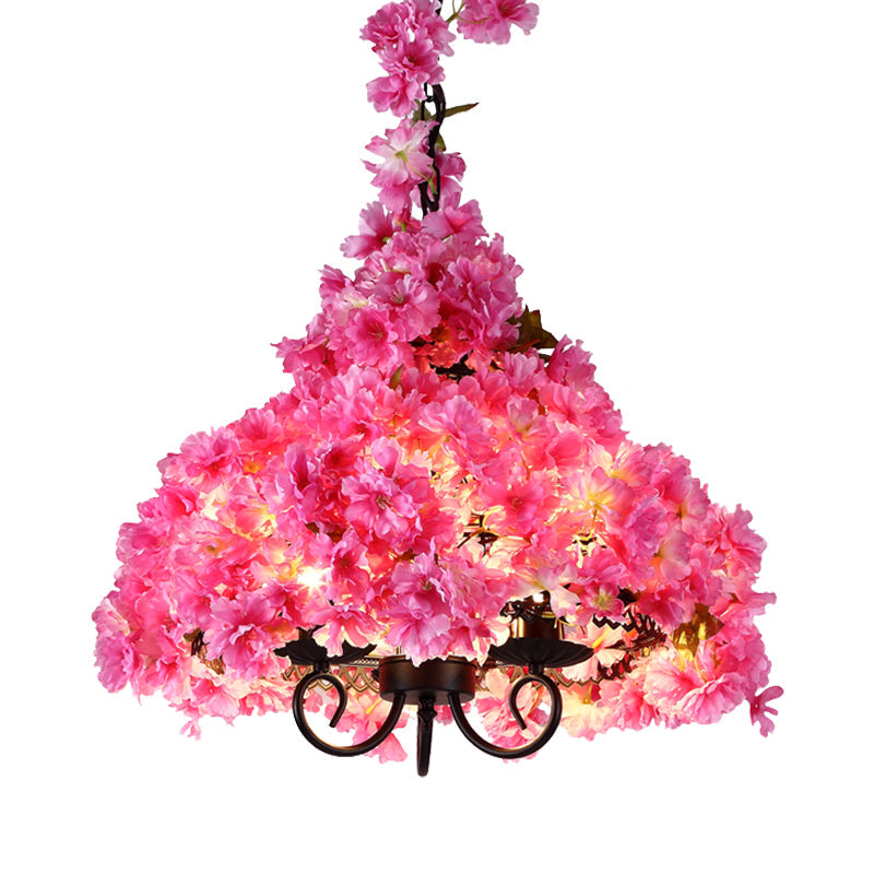 Cherry Blossom Metal Chandelier Light Industrial 3 Bulbs Pink - Rebooters