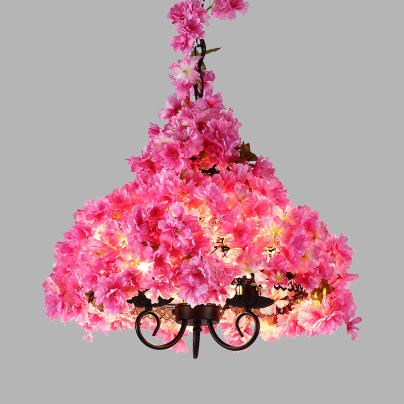 Cherry Blossom Metal Chandelier Light Industrial 3 Bulbs Pink - Rebooters