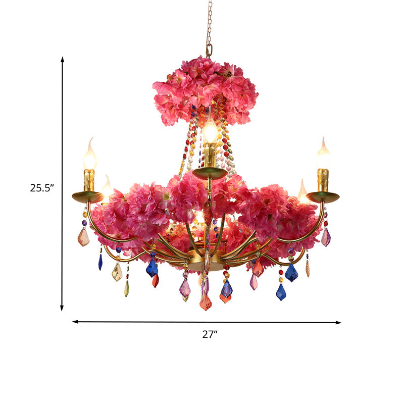 Metal Pink Flower Chandelier Lamp Candelabra 6 Bulbs Antique Ceiling Light - Rebooters