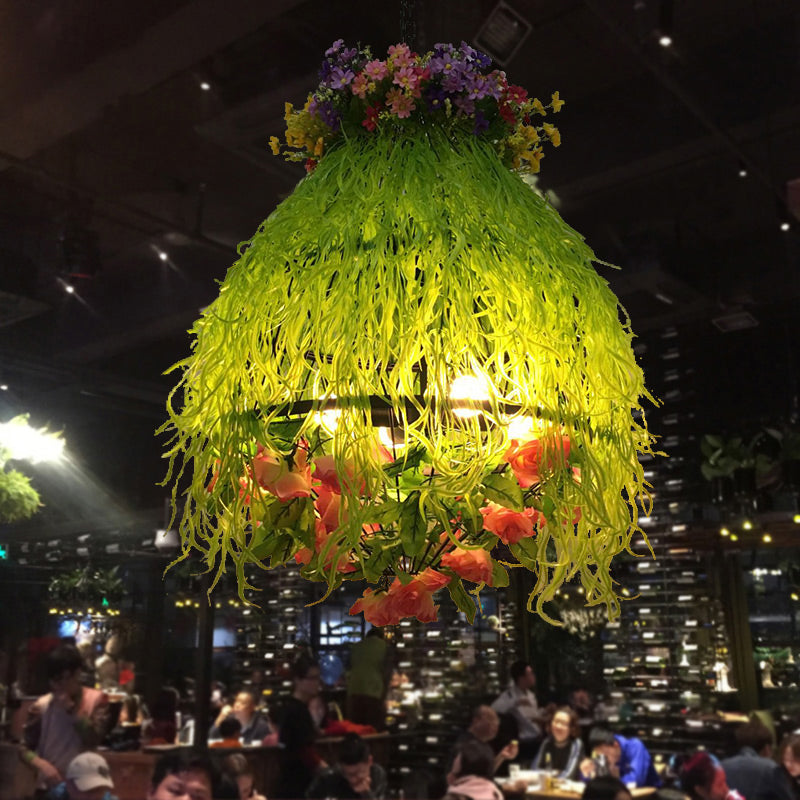 Plant Restaurant Chandelier Lighting Fixture Industrial Metal 4 Bulbs Green LED Drop Lamp - Rebooters