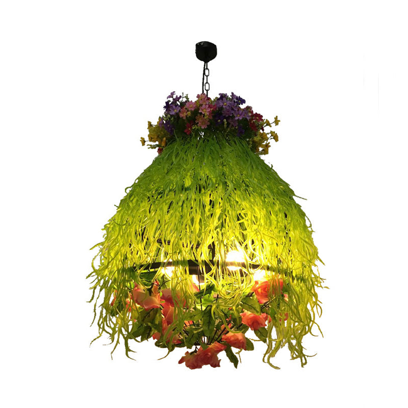 Plant Restaurant Chandelier Lighting Fixture Industrial Metal 4 Bulbs Green LED Drop Lamp - Rebooters