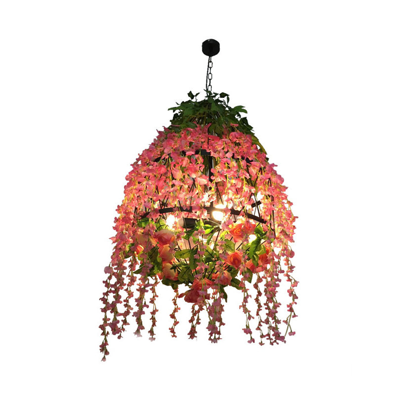 Pink Floral Chandelier Pendant Light Industrial Metal 3 Heads - Rebooters