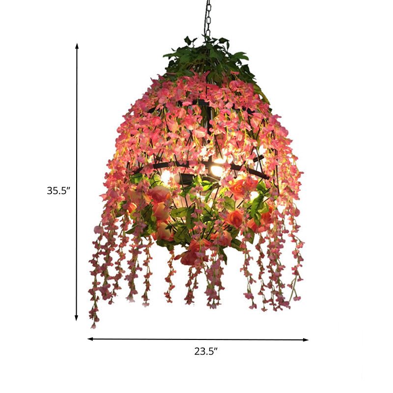 Pink Floral Chandelier Pendant Light Industrial Metal 3 Heads - Rebooters