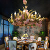 Antler Resin Chandelier Lighting Industrial 12 Lights Restaurant LED Ceiling Lamp in Pink with Cherry Blossom - Rebooters